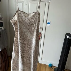 Forever 21 Beige Leopard-Print Strapless Slip Dress